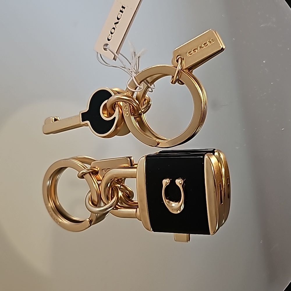 NWT COACH Double Keychain, Black and Gold - Picture 3 of 3